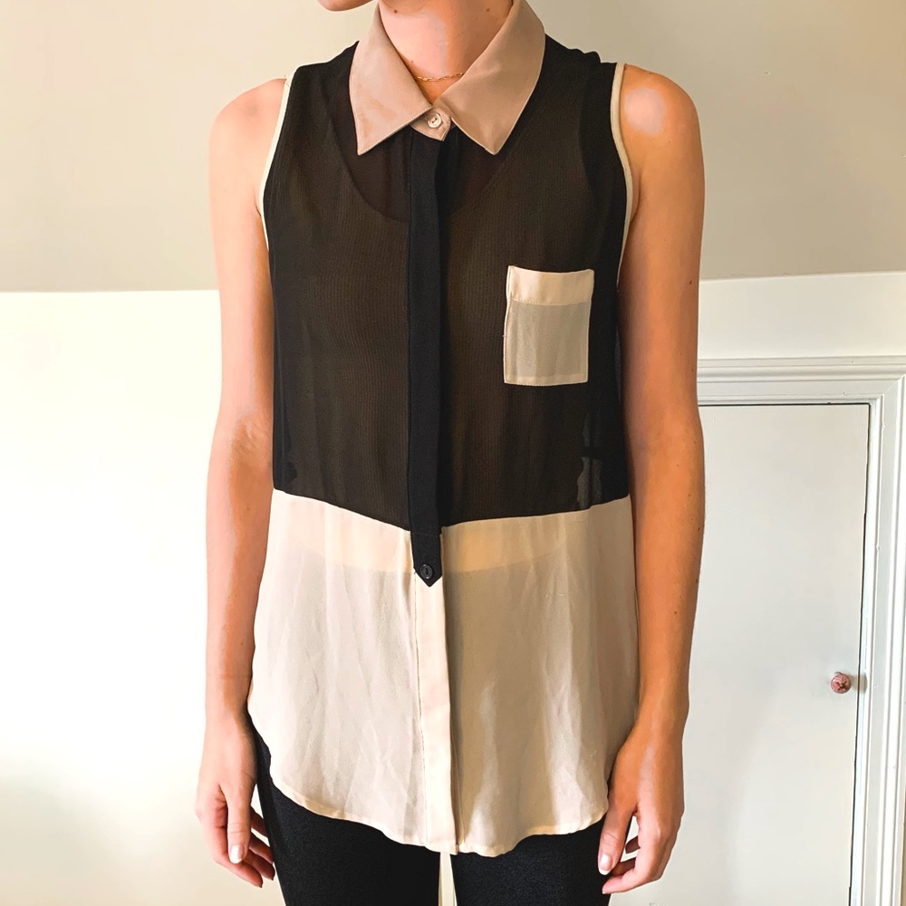 Sheer Colorblock button up tank